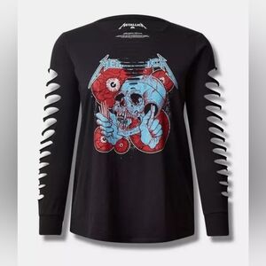 Black Long Sleeve Shirt with Skull Graphic